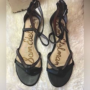 ❤️ Sam Edelman Renee Sandals Women's Size 7.5 Flats Black Chain Gladiator